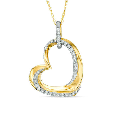 0.25 CT. T.W. Natural Diamond Swirl Tilted Heart Pendant in 10K Yellow Gold