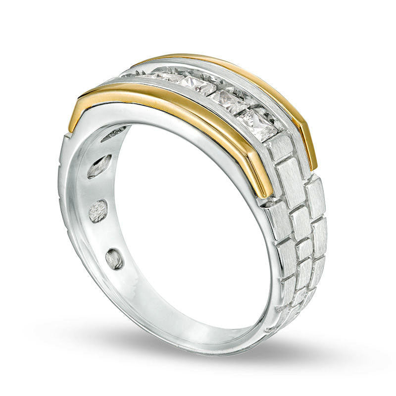Men's 1.0 CT. T.W. Square-Cut Natural Diamond Five Stone Wedding Band in Solid 14K Two-Tone Gold
