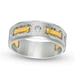 Men's 0.17 CT. T.W. Natural Diamond Three Stone Striped Wedding Band in Solid 10K Two-Tone Gold