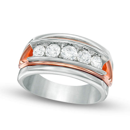 Men's 1.0 CT. T.W. Natural Diamond Five Stone Wedding Band in Solid 14K Two-Tone Gold