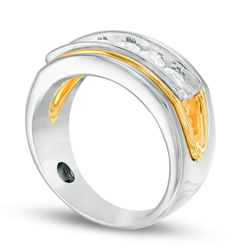 Men's 1.0 CT. T.W. Natural Diamond Five Stone Wedding Band in Solid 14K Two-Tone Gold