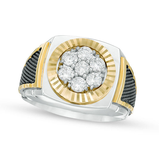 Men's 1.0 CT. T.W. Composite Natural Diamond Signet Ring in Solid 10K Two-Tone Gold and Black Rhodium
