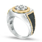 Men's 1.0 CT. T.W. Composite Natural Diamond Signet Ring in Solid 10K Two-Tone Gold and Black Rhodium