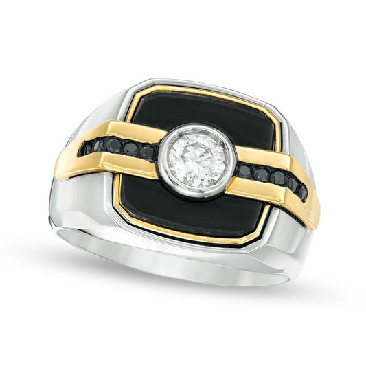 Men's 0.63 CT. T.W. Enhanced Black and White Natural Diamond Signet Ring in Solid 14K Two-Tone Gold and Black Rhodium