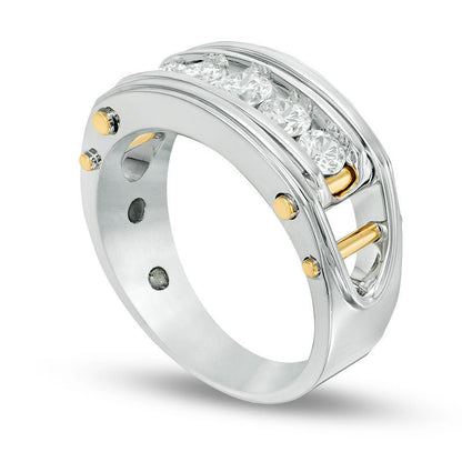 Men's 1.0 CT. T.W. Natural Diamond Five Stone Wedding Band in Solid 14K Two-Tone Gold