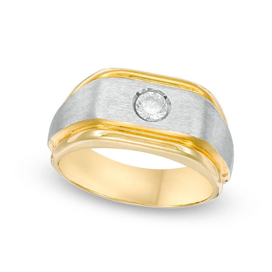 Men's 0.25 CT. Natural Clarity Enhanced Diamond Solitaire Brushed Wedding Band in Solid 14K Two-Tone Gold