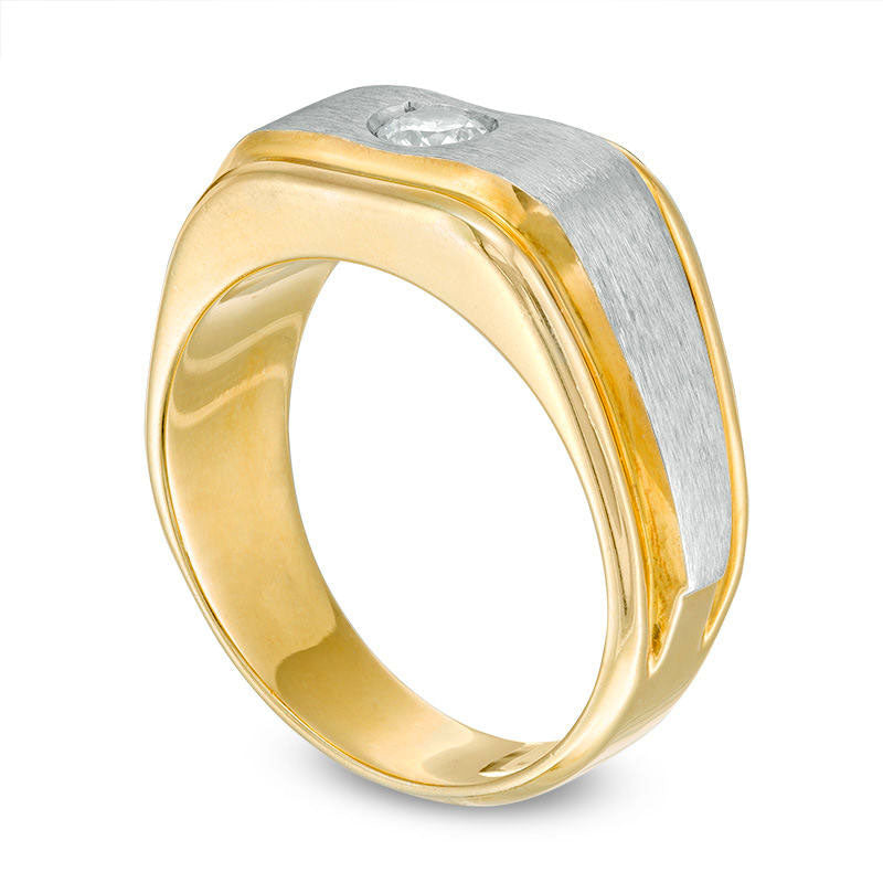 Men's 0.25 CT. Natural Clarity Enhanced Diamond Solitaire Brushed Wedding Band in Solid 14K Two-Tone Gold
