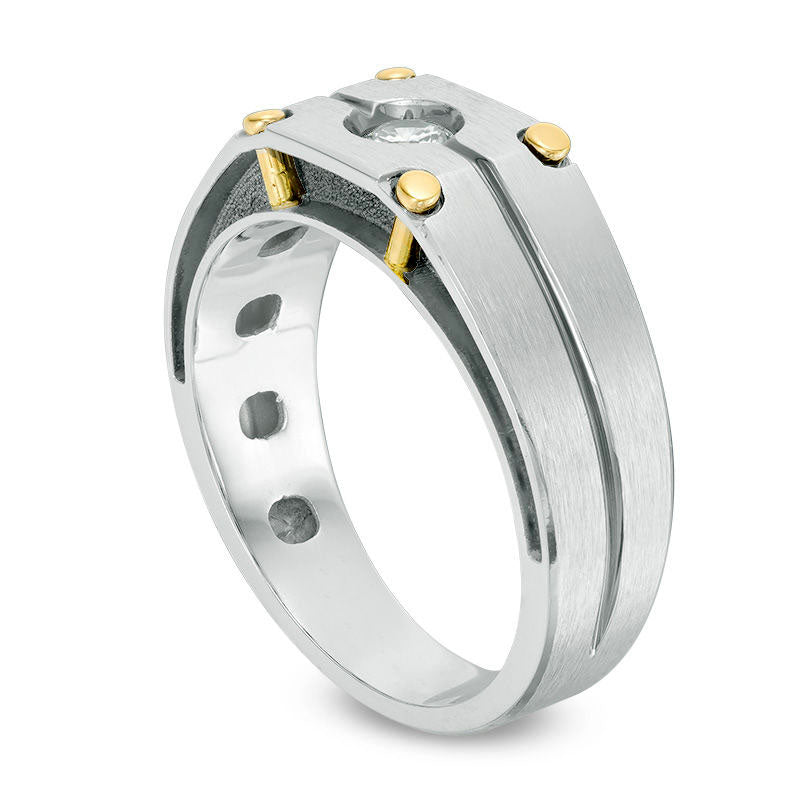 Men's 0.20 CT. Natural Clarity Enhanced Diamond Solitaire Brushed Wedding Band in Solid 10K Two-Tone Gold