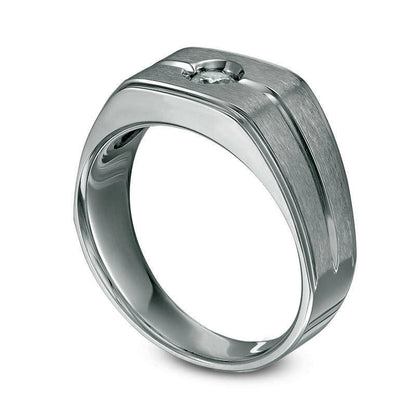 Men's 0.20 CT. Natural Clarity Enhanced Diamond Solitaire Brushed Wedding Band in Solid 14K White Gold