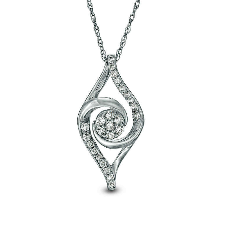 0.17 CT. T.W. Composite Natural Diamond Swirl Marquise Pendant in 10K White Gold
