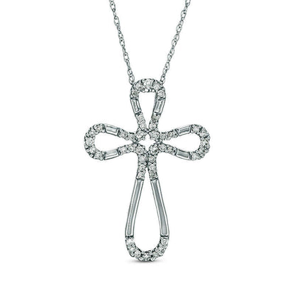0.2 CT. T.W. Natural Diamond Loop Cross Pendant in 10K White Gold