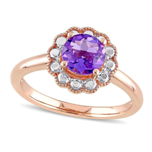 6.5mm Amethyst Flower Antique Vintage-Style Ring in Solid 10K Rose Gold