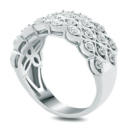 0.33 CT. T.W. Natural Diamond Multi-Row Weave Anniversary Band in Sterling Silver