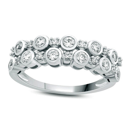 0.50 CT. T.W. Natural Diamond Alternating Double Row Anniversary Band in Solid 10K White Gold