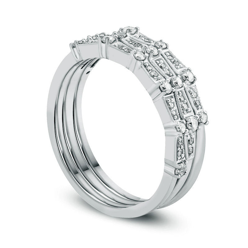 0.33 CT. T.W. Natural Diamond Three Piece Stackable Anniversary Band Set in Sterling Silver