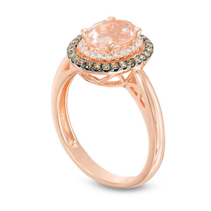 Oval Morganite and 0.25 CT. T.W. Champagne and White Natural Diamond Double Frame Ring in Solid 14K Rose Gold and Black Rhodium