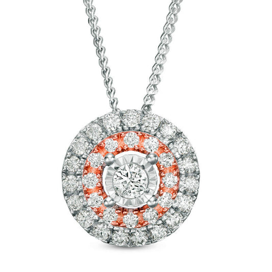 0.25 CT. T.W. Natural Diamond Double Frame Pendant in Sterling Silver and 10K Rose Gold