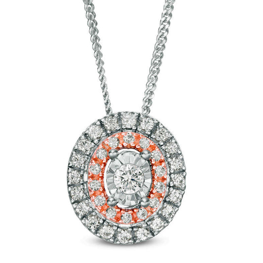 0.25 CT. T.W. Natural Diamond Double Oval Frame Pendant in Sterling Silver and 10K Rose Gold