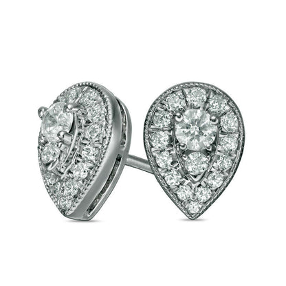 0.5 CT. T.W. Diamond Teardrop Frame Vintage-Style Stud Earrings in 10K White Gold