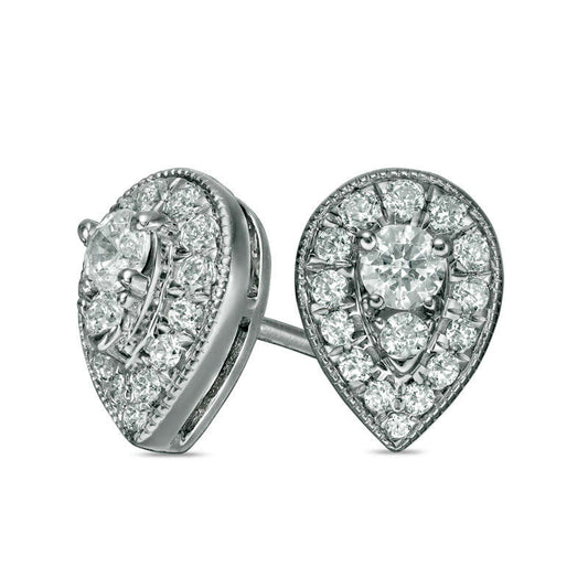 0.5 CT. T.W. Diamond Teardrop Frame Vintage-Style Stud Earrings in 10K White Gold