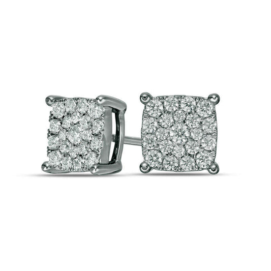 0.5 CT. T.W. Composite Diamond Cushion Frame Stud Earrings in 10K White Gold