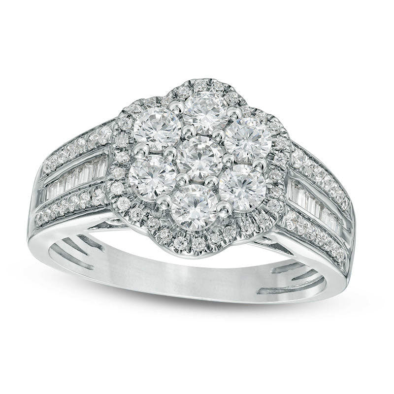 1.0 CT. T.W. Composite Natural Diamond Flower Frame Multi-Row Ring in Solid 10K White Gold