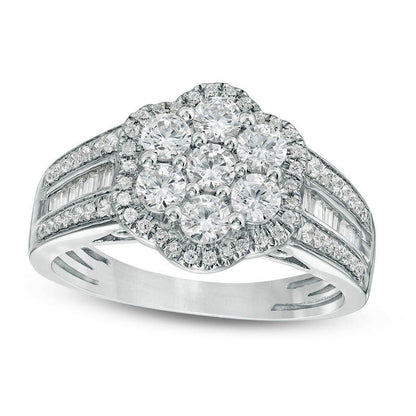 1.0 CT. T.W. Composite Natural Diamond Flower Frame Multi-Row Ring in Solid 10K White Gold
