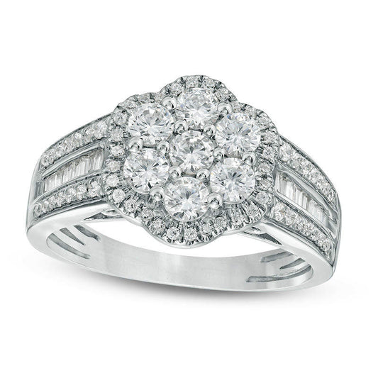 1.0 CT. T.W. Composite Natural Diamond Flower Frame Multi-Row Ring in Solid 10K White Gold