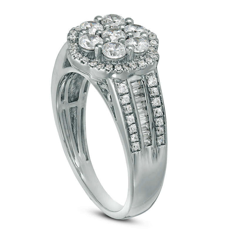 1.0 CT. T.W. Composite Natural Diamond Flower Frame Multi-Row Ring in Solid 10K White Gold