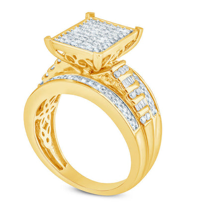 1.0 CT. T.W. Princess-Cut Composite Natural Diamond Rectangle Ring in Solid 10K Yellow Gold