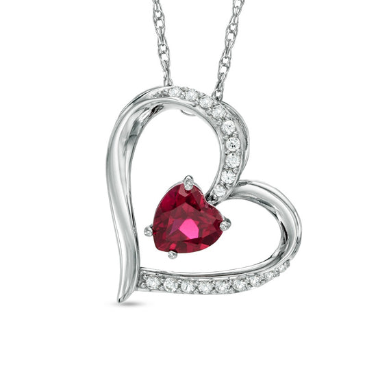 6.0mm Heart-Shaped Lab-Created Ruby and White Sapphire Heart Pendant in Sterling Silver