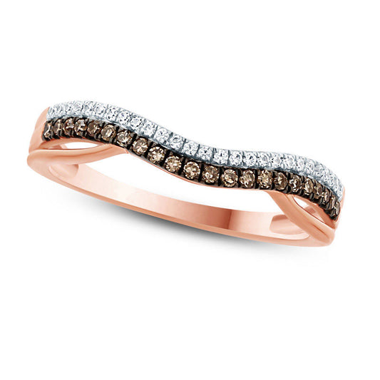 0.25 CT. T.W. Champagne and White Natural Diamond Split Contour Band in Solid 10K Rose Gold with Black Rhodium