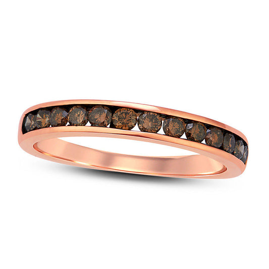 0.25 CT. T.W. Champagne Natural Diamond Channel-Set Anniversary Band in Solid 10K Rose Gold with Black Rhodium