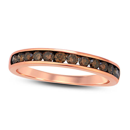 0.25 CT. T.W. Champagne Natural Diamond Channel-Set Anniversary Band in Solid 10K Rose Gold with Black Rhodium