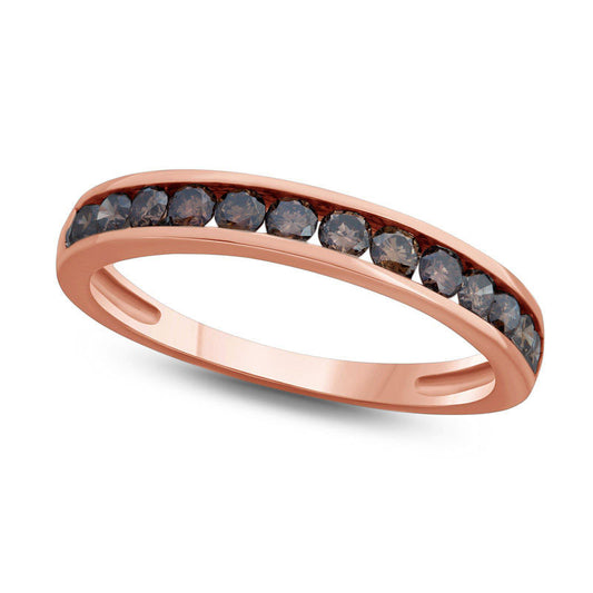 0.50 CT. T.W. Champagne Natural Diamond Channel-Set Anniversary Band in Solid 10K Rose Gold with Black Rhodium
