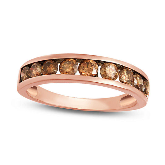 1.0 CT. T.W. Champagne Natural Diamond Channel-Set Anniversary Band in Solid 10K Rose Gold with Black Rhodium