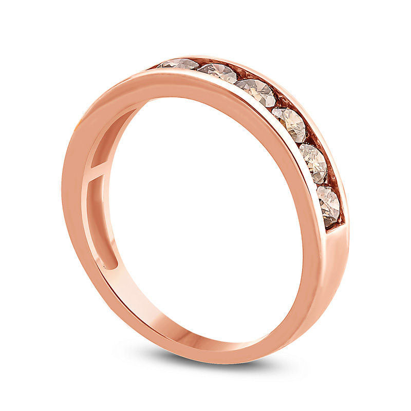1.0 CT. T.W. Champagne Natural Diamond Channel-Set Anniversary Band in Solid 10K Rose Gold with Black Rhodium