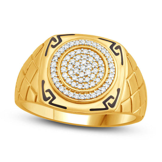 Men's 0.25 CT. T.W. Composite Natural Diamond and Enamel Aztec Design Square Signet Ring in Solid 10K Yellow Gold