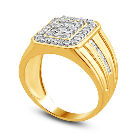 Men's 1.0 CT. T.W. Composite Natural Diamond Rectangle Signet Ring in Solid 10K Yellow Gold