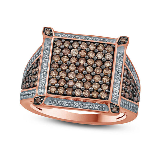 1.0 CT. T.W. Composite Champagne and White Natural Diamond Square Frame Ring in Solid 10K Rose Gold with Black Rhodium