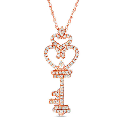 0.17 CT. T.W. Natural Diamond Heart-Top Key Pendant in 10K Rose Gold