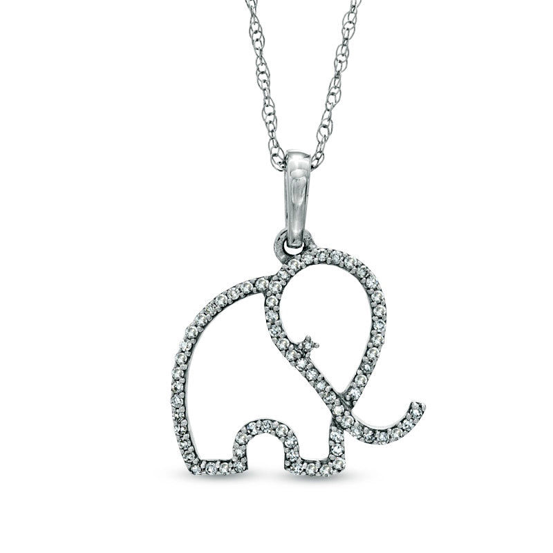 0.14 CT. T.W. Natural Diamond Outline Elephant Pendant in 10K White Gold