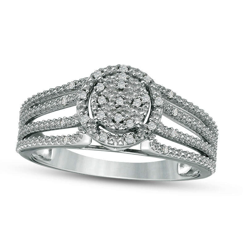 0.07 CT. T.W. Natural Diamond Frame Multi-Row Split Shank Ring in Sterling Silver