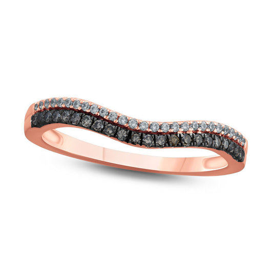 0.20 CT. T.W. Champagne and White Natural Diamond Contour Anniversary Band in Solid 10K Rose Gold with Black Rhodium