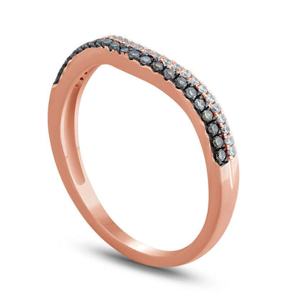 0.20 CT. T.W. Champagne and White Natural Diamond Contour Anniversary Band in Solid 10K Rose Gold with Black Rhodium