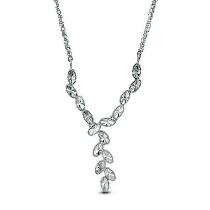 Natural Diamond-Cut Oval Antique Vintage-Style Vine Necklace in 10K White Gold - 17"