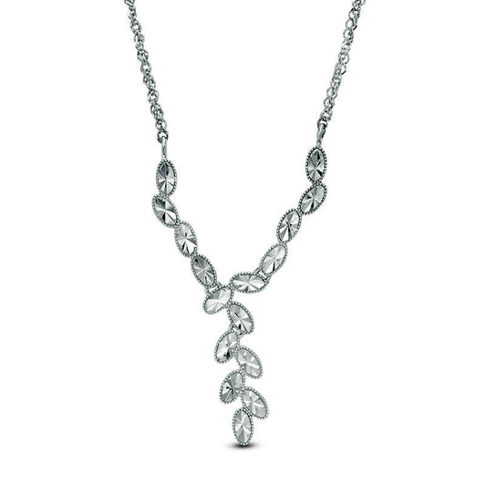 Natural Diamond-Cut Oval Antique Vintage-Style Vine Necklace in 10K White Gold - 17"