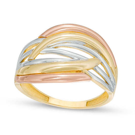 Layered Crossover Ring in Solid 10K Tri-Tone Gold - Size 7