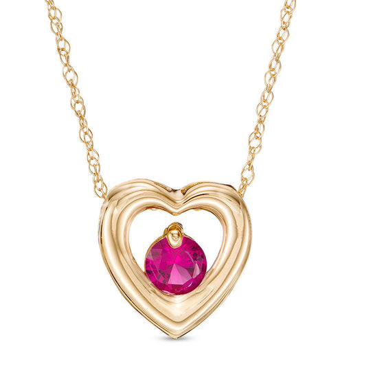 4.0mm Lab-Created Ruby Heart Pendant in 10K Yellow Gold