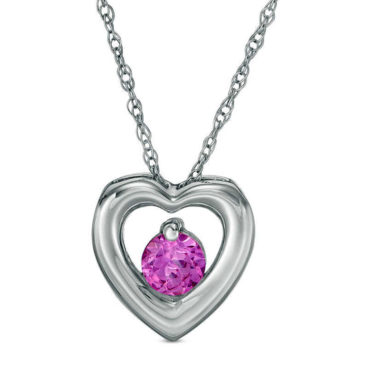 4.0mm Lab-Created Pink Sapphire Heart Pendant in 10K White Gold